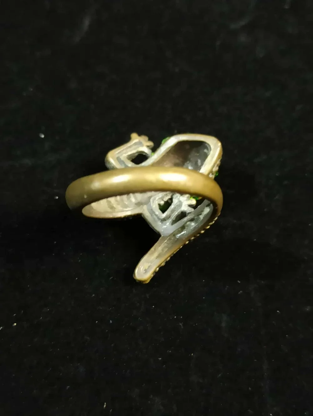 80’s Frog Wrap Ring Green Rhinestone Statement Adjustable Ring Sz.8